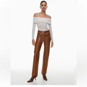 Aritzia Wilfred Melina High Rise Vegan Leather Pants in Cognac Size 6